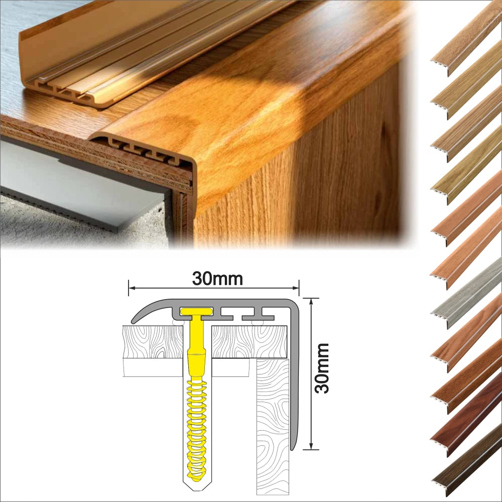 UPVC WOOD EFFECT STAIR EDGE NOSING -TRIM- EDGING NOSING 30 x 30mm