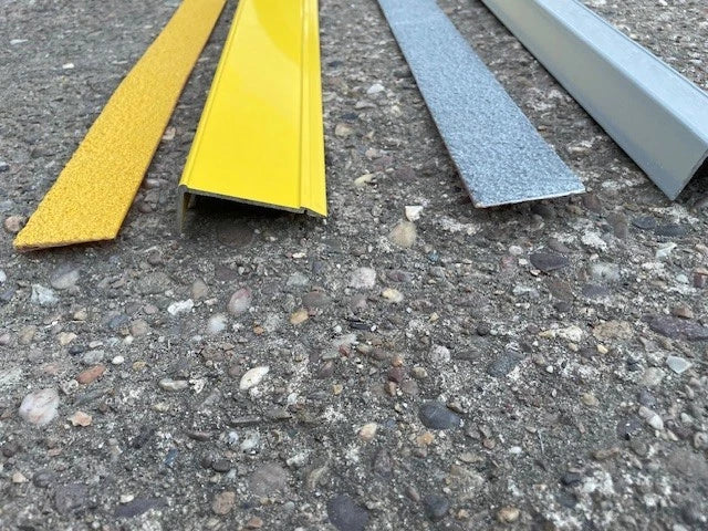 Painted aluminium anti-slip stair nosing / step edge - 9 grey & 1 yellow