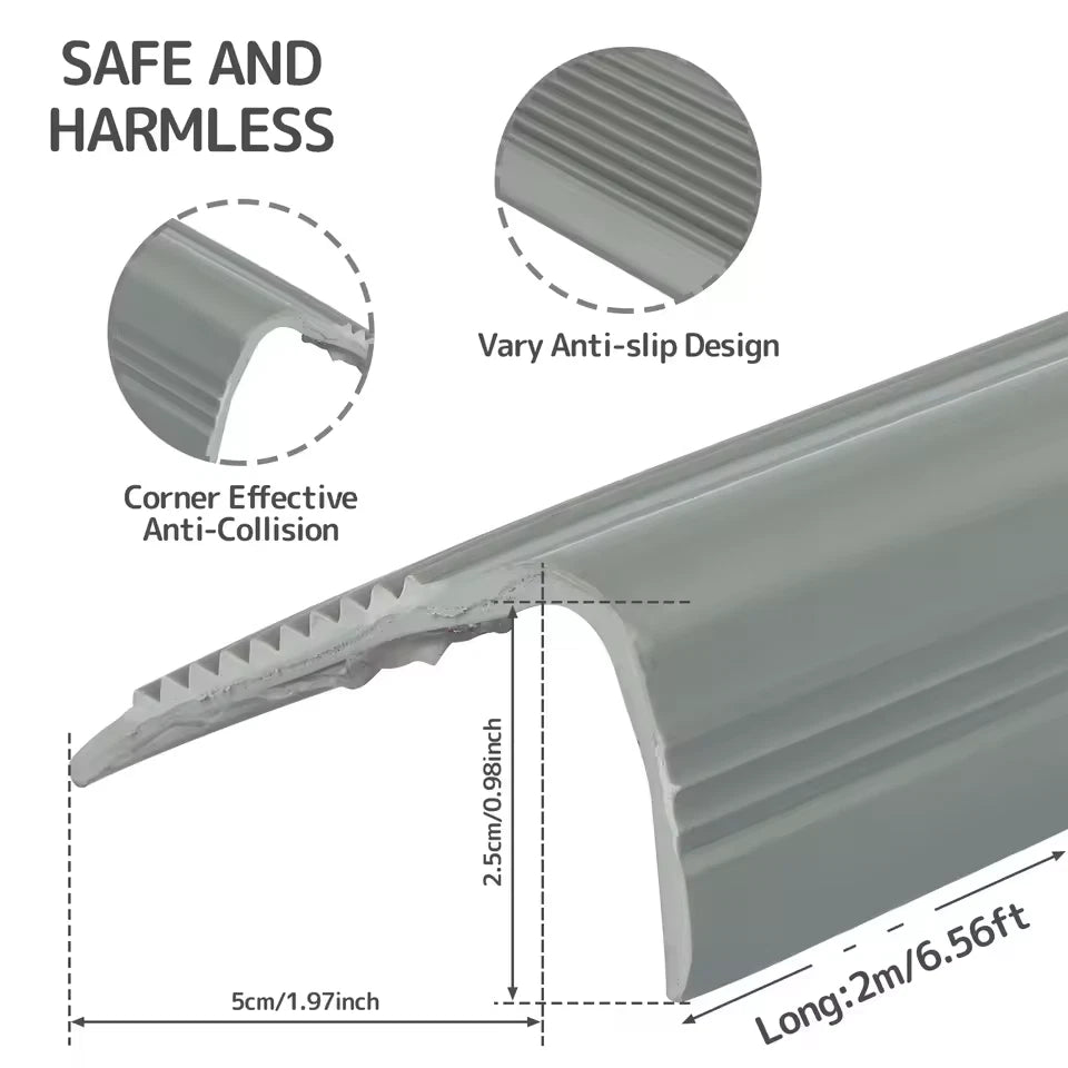 Rubber Stair Nosing Self Adhesive Vinyl Non-Slip Step Edge Trim Bullnose Strips