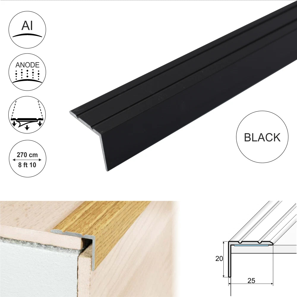 Aluminium Stair Nosing Step Edge Trim 25x20mm Edge Protector 2.7m A36 Laminate