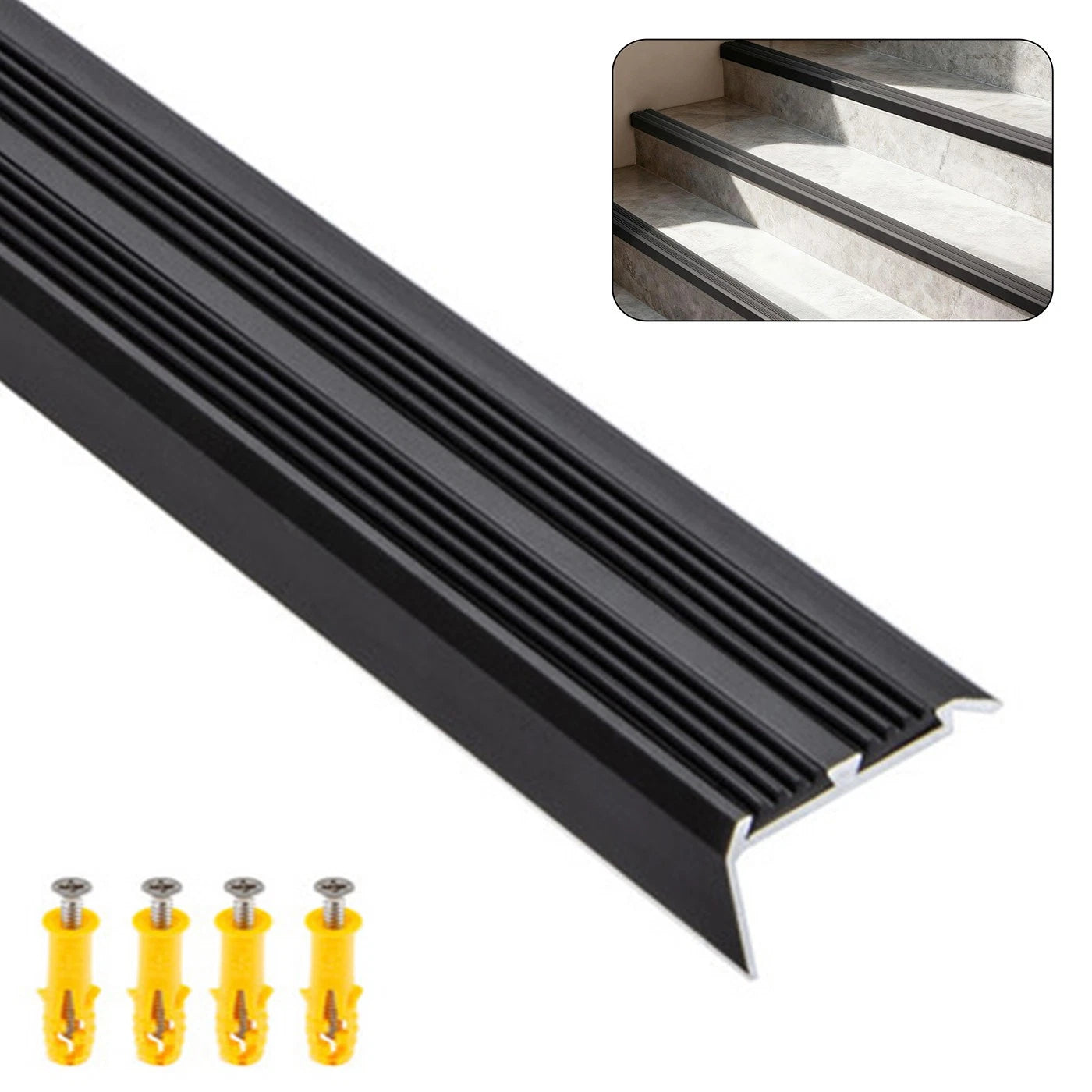 Black - Aluminium Stair Nosing Edge Trim Step Nose Edging Nosings - 90cm Long
