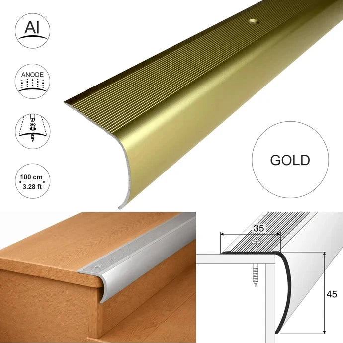 Aluminium Stair Nosing 35 × 45 mm Bullnose Edge Trim Anti Slip Step Edging 2M