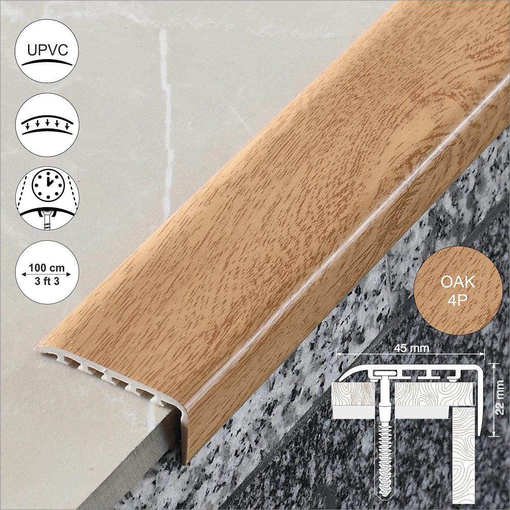 UPVC WOOD EFFECT STAIR EDGE NOSING -TRIM- EDGING NOSING 45 x 22mm