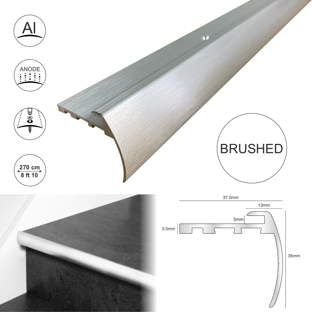2.7m ALUMINIUM BULL NOSE STAIR NOSING STAIR EDGE PROFILE EDGING TRIM FOR 5MM LVT