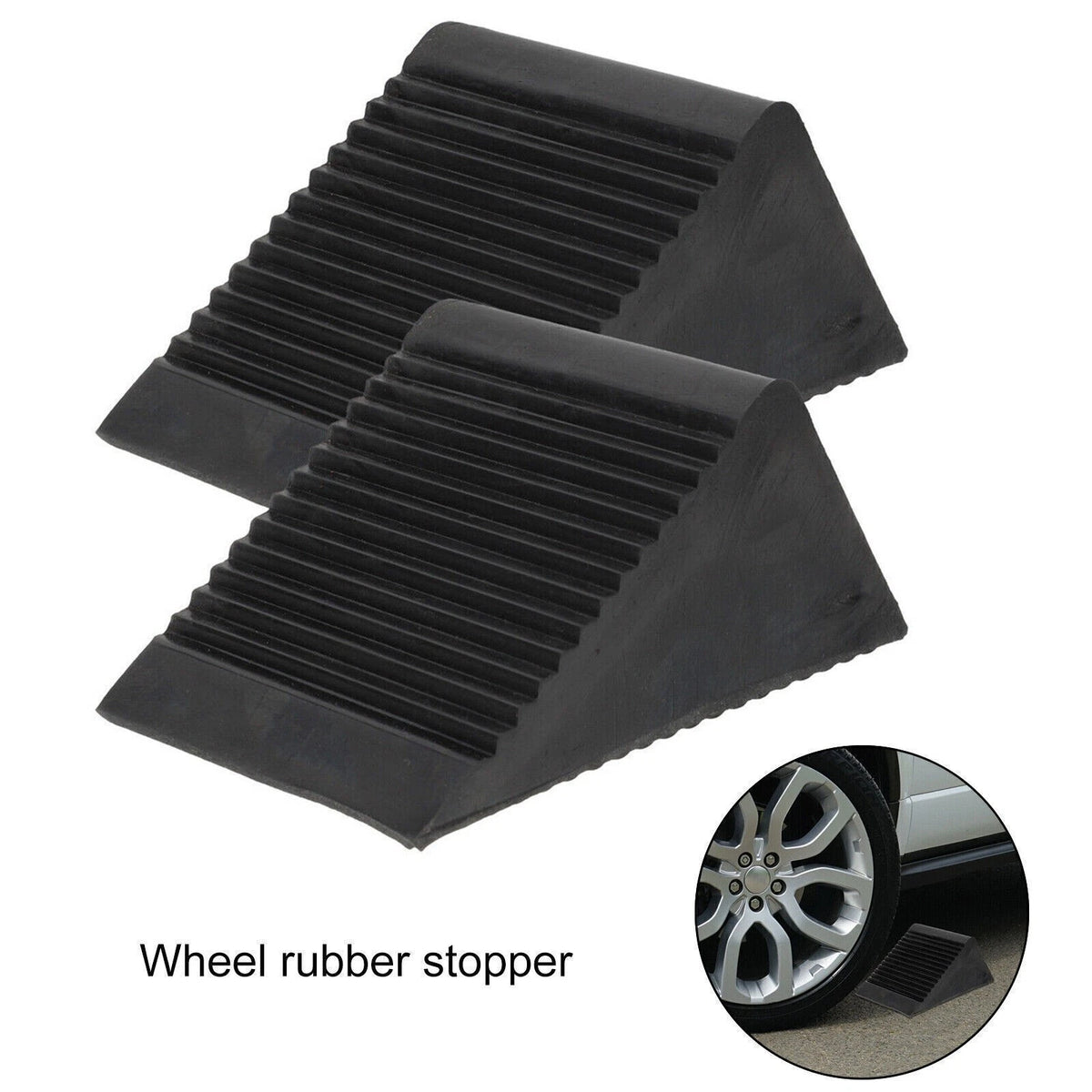 2x Heavy Duty Solid Rubber Wheel Chocks Tire Stoppers For Truck RV Trailer Car