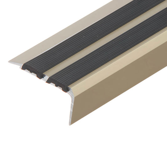 Stair Nosing Anodised Aluminium 1.0m 35x19.5mm Champagne Black Rubber Double UK