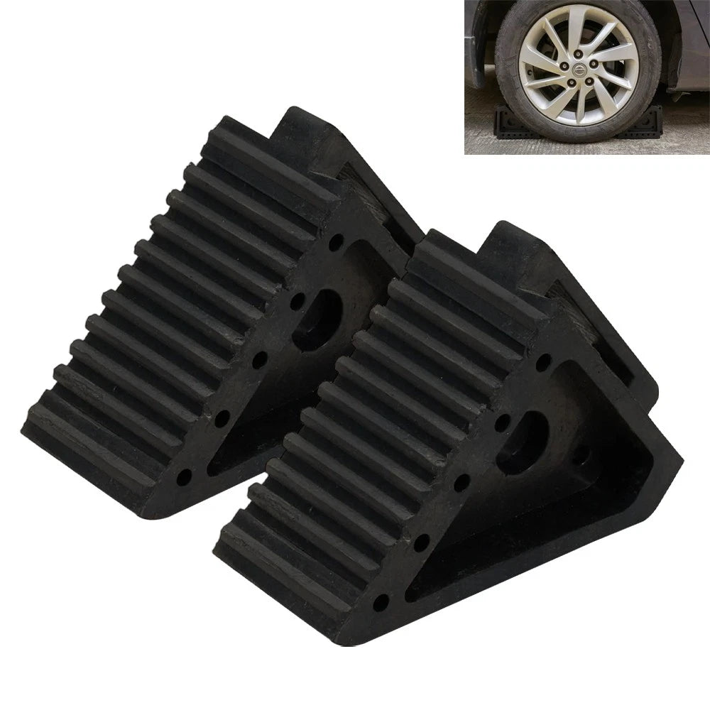 2pcs Rubber Wheel Chock Heavy Duty Blocks for Vehicles, Cars, Caravan, Trailer