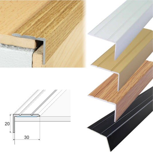 ALUMINIUM STAIR NOSING EDGE TRIM STEP EDGING NOSINGS FOR CARPET WOOD 30x20mm