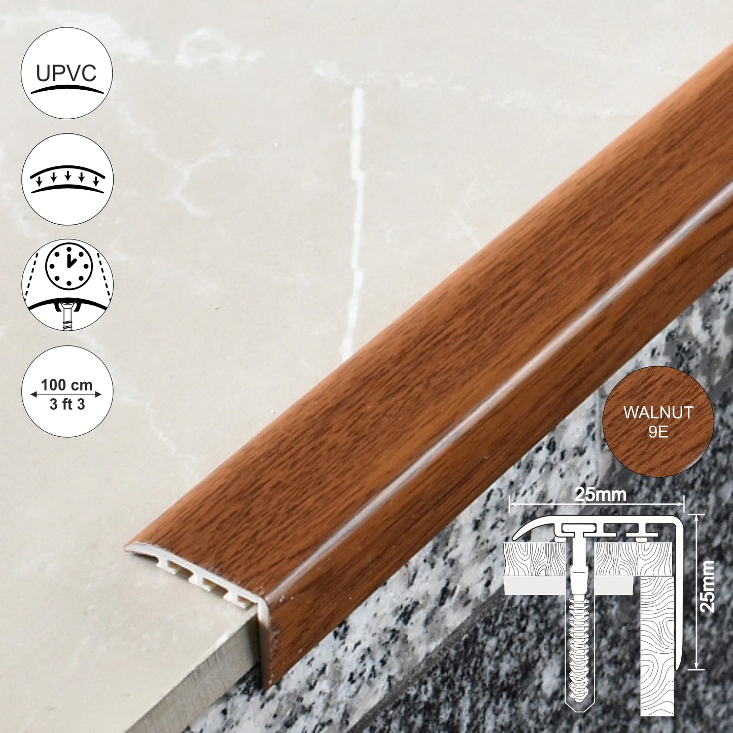 UPVC WOOD EFFECT STAIR EDGE NOSING -TRIM- EDGING NOSING 25 x 25mm