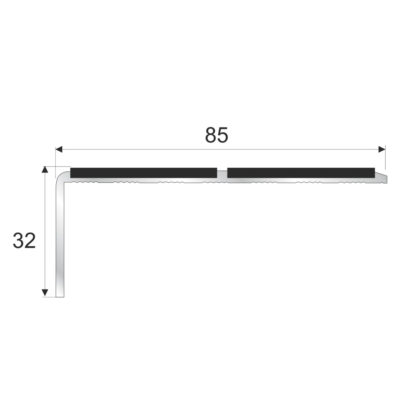 Aluminium Anti Slip Stair Nosing 85x 32mm Step Nosing Edge Profile Trim 3.22m