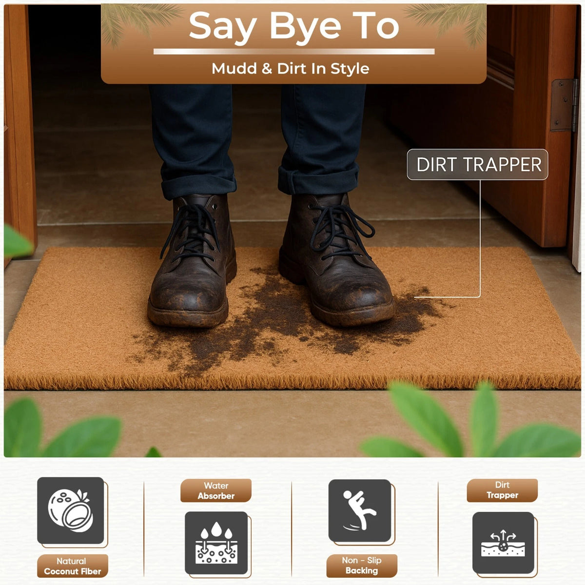 Coir Matting Outdoor Heavy Duty Entrance Non Slip Welcome Mat Rubber Mat Rug UK