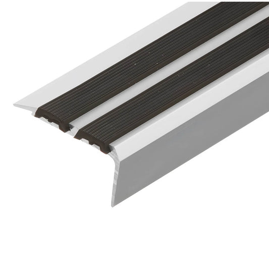 Stair Nosing Anodised Aluminium 1.0m 35x19.5mm Champagne Black Rubber Double UK