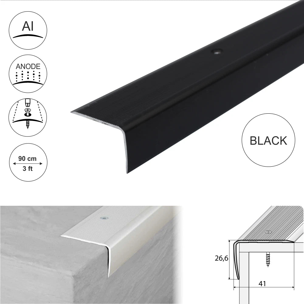 ALUMINIUM STAIR NODING STEP EDGE NOSING TRIM FOR LAMINATE, WOOD..41x26.6mm A42