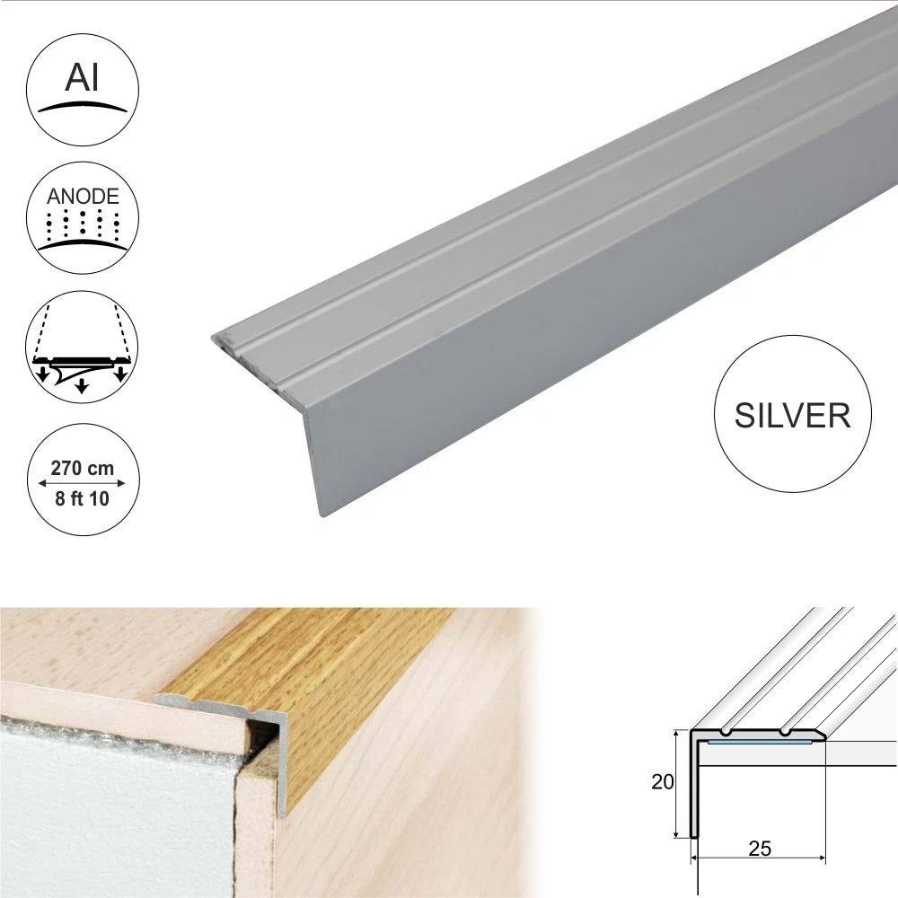 Aluminium Stair Nosing Step Edge Trim 25x20mm Edge Protector 2.7m A36 Laminate