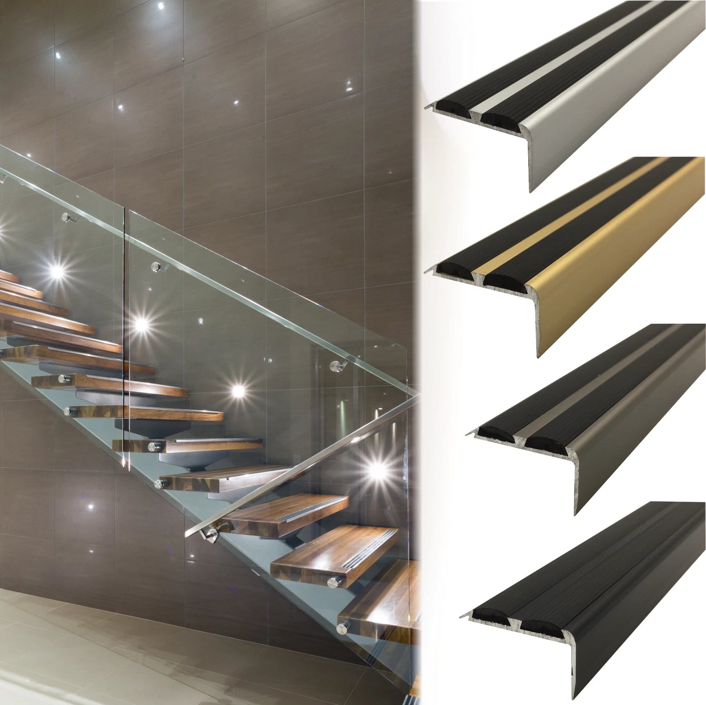 2.7m ALUMINIUM STAIR NOSING EDGE TRIM STEP NOSE EDGING NOSINGS FOR CARPET WOOD
