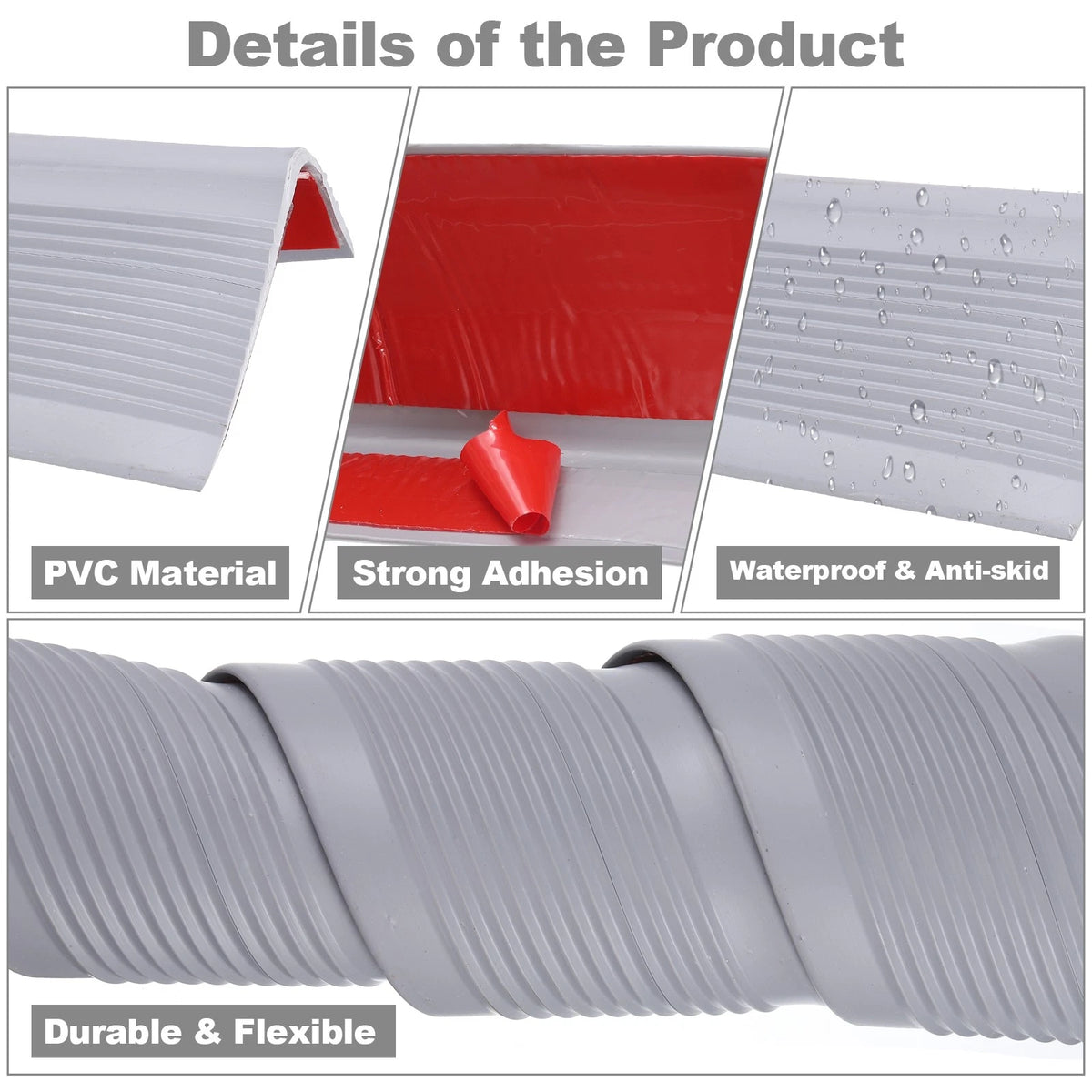 Stair Edge Protector Anti-Slip Stair Nosing, Grey (4 Ft)