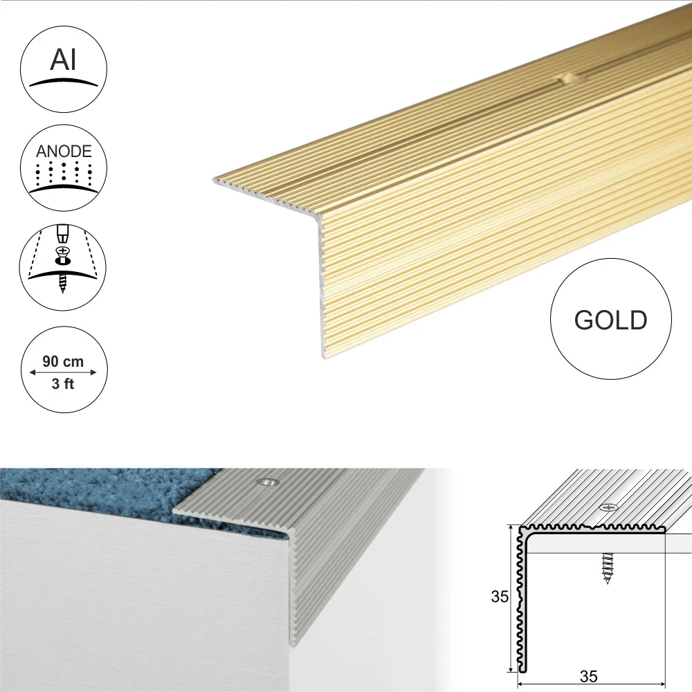 900mm x 35mm x 35mm ANODISED ALUMINIUM ANTI NON SLIP STAIR EDGE NOSING TRIM A34