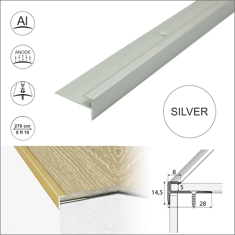 2.7m LUXURY CLICK VINYL FLOORING PUSH-IN STAIR NOSING EDGE PROFILE TRIM LVT C24