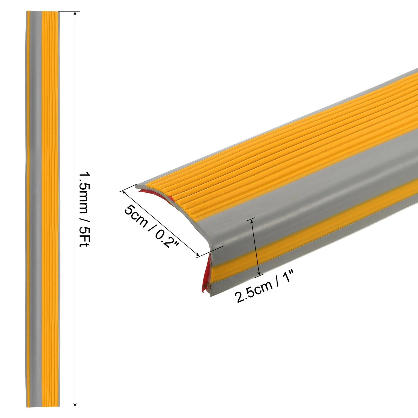 5Ft Stair Nosing, 2.5cm PVC L Shape Step Edges Protector, Dark Yellow/Grey