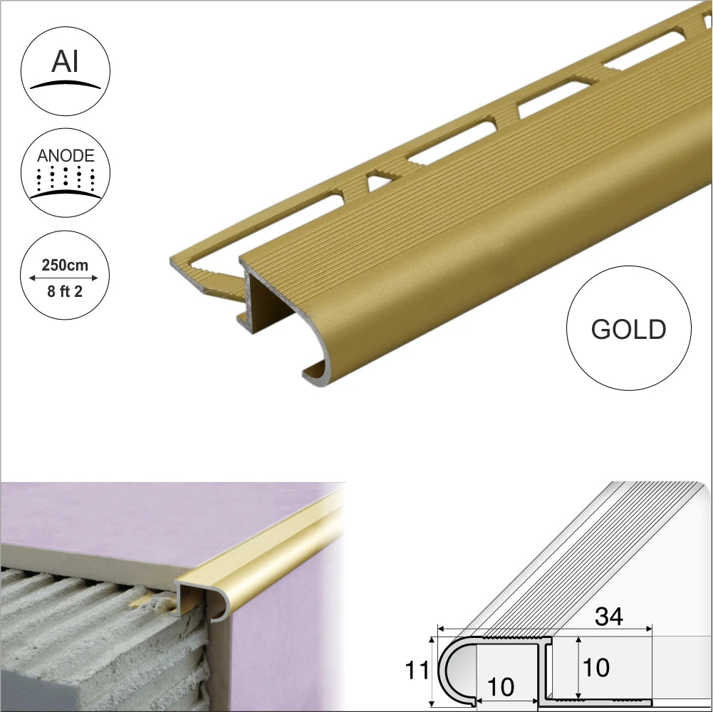 2.5m ANTI-SLIP STAIR NOSING EDGE TRIM STEP NOSE EDGING NOSINGS FOR TILES A81