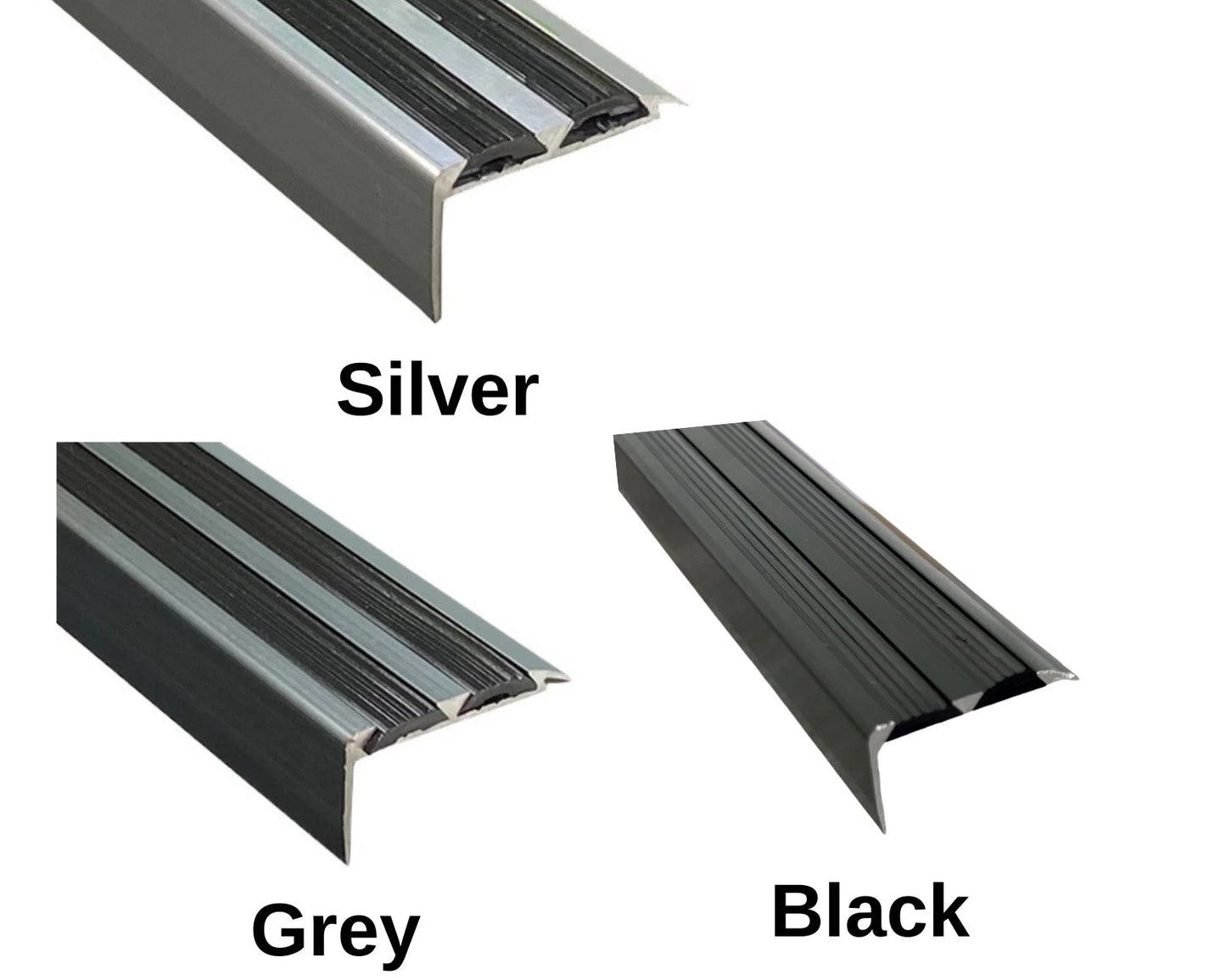 Aluminium Stair Nosing Edge Trim Step Nose Edging Carpet - Silver / Grey / Black