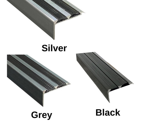 Aluminium Stair Nosing Edge Trim Step Nose Edging Carpet - Silver / Grey / Black