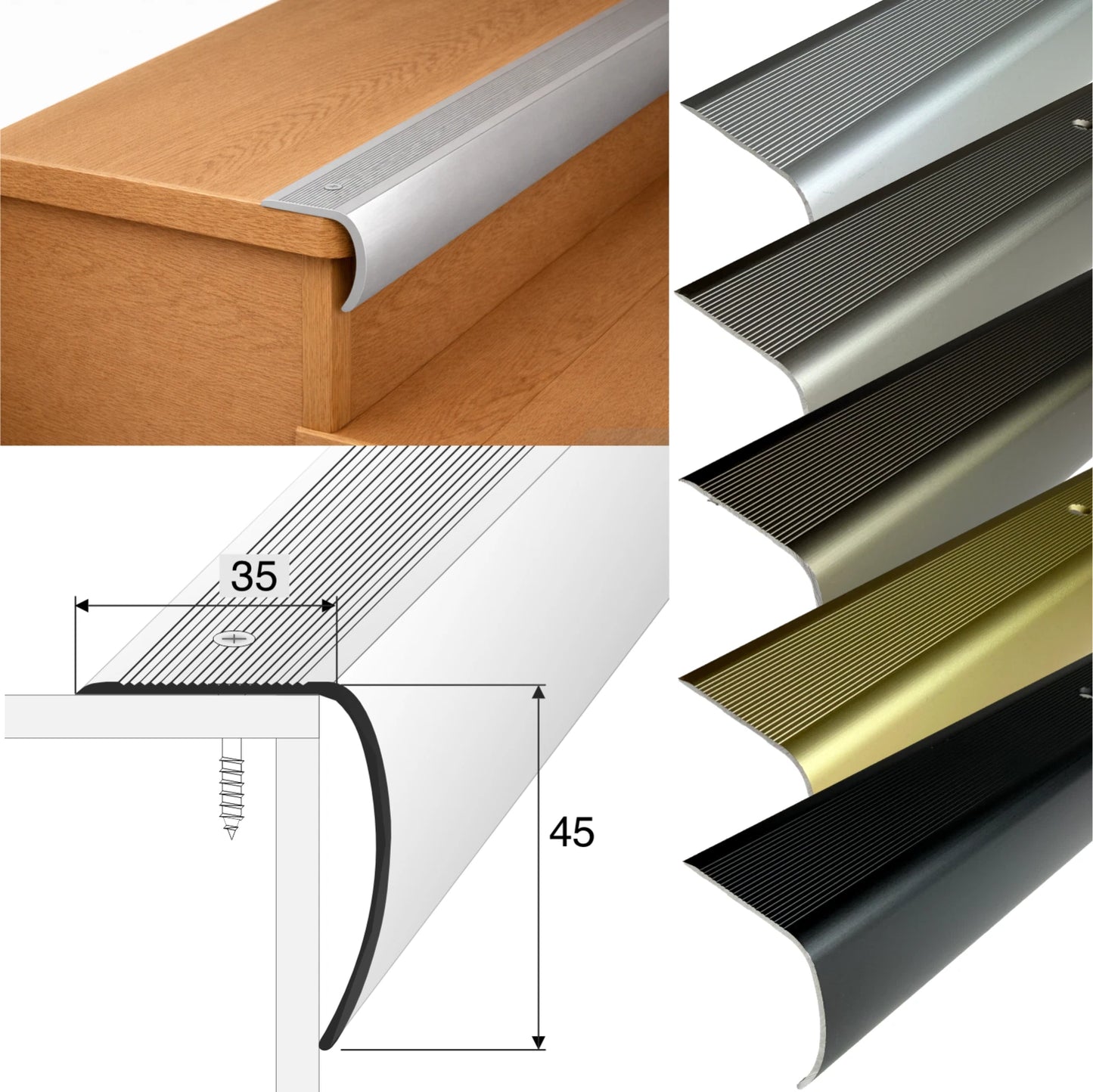 Aluminium Stair Nosing Bullnose Edge Trim Step Edging Heavy Duty Anti Slip H28
