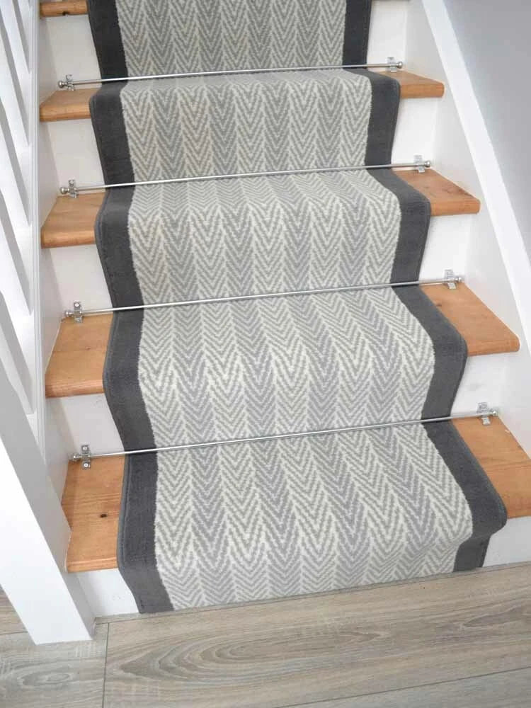 Grey Herringbone Stair Runners For Stairways Very Long Dark Border Carpet Rugs