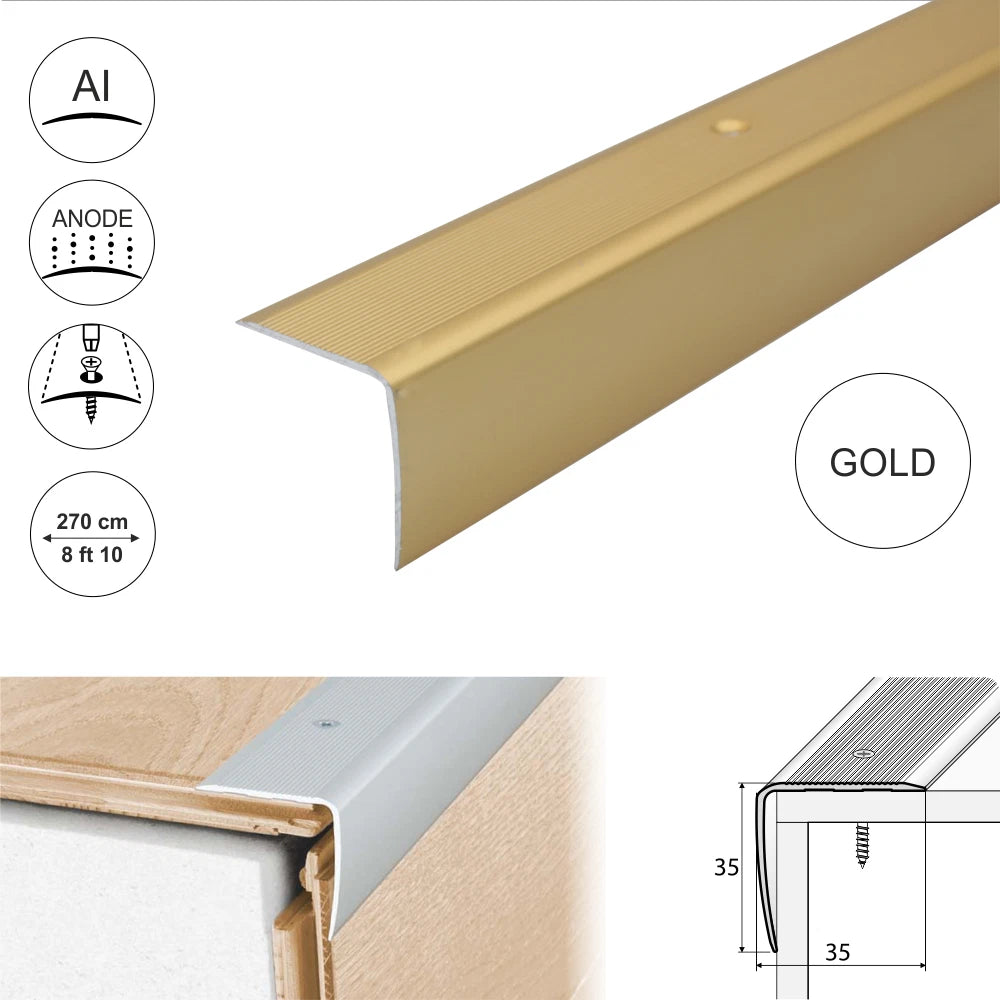 ALUMINIUM ANTI NON SLIP STAIR EDGE NOSING 35x 35mm EDGING STEP TRIM 2.7m -A41