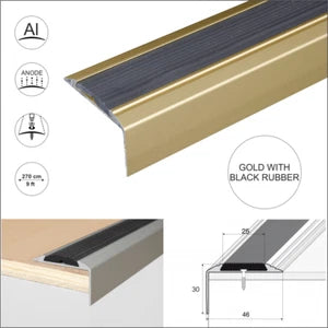 2.7m Aluminium Anty Non Slip Stair Nosing Edge Trim Step Nose Edging 46 x30mm