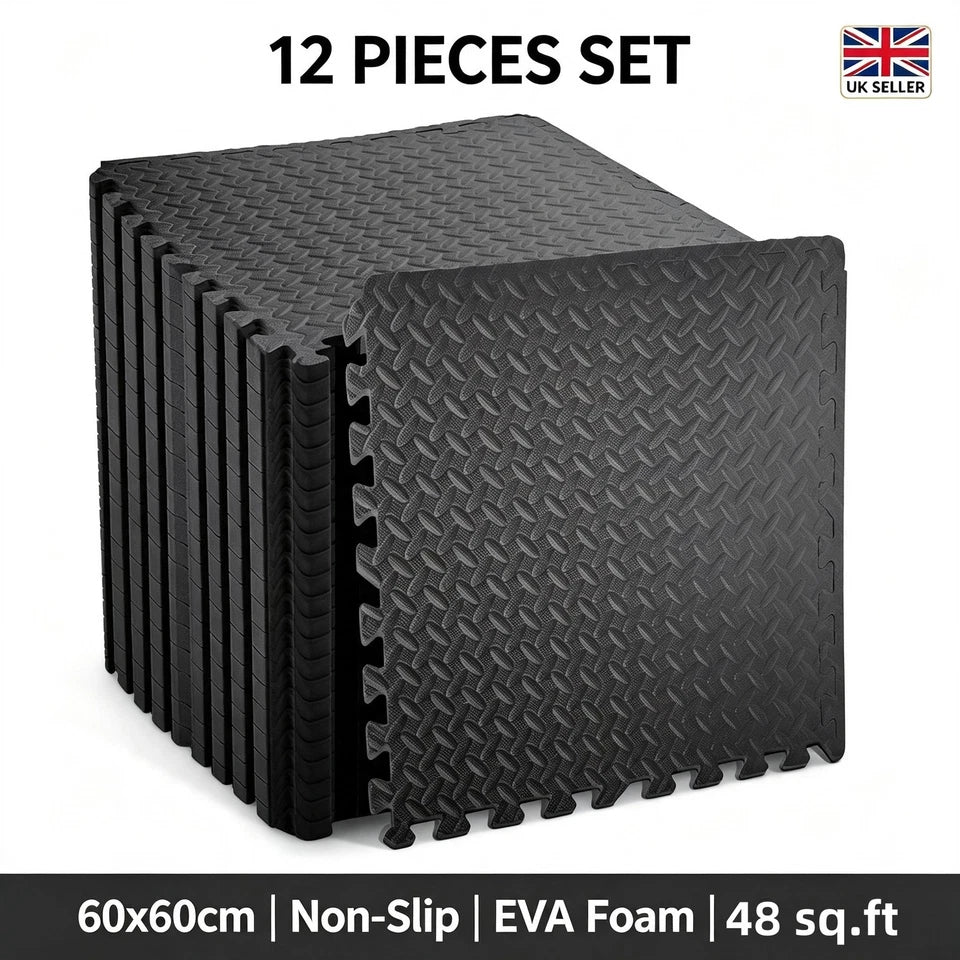 12Mats EVA INTERLOCKING FLOOR MATS SOFT FOAM GYM FLOORING MAT YOGA TILES 60x60CM