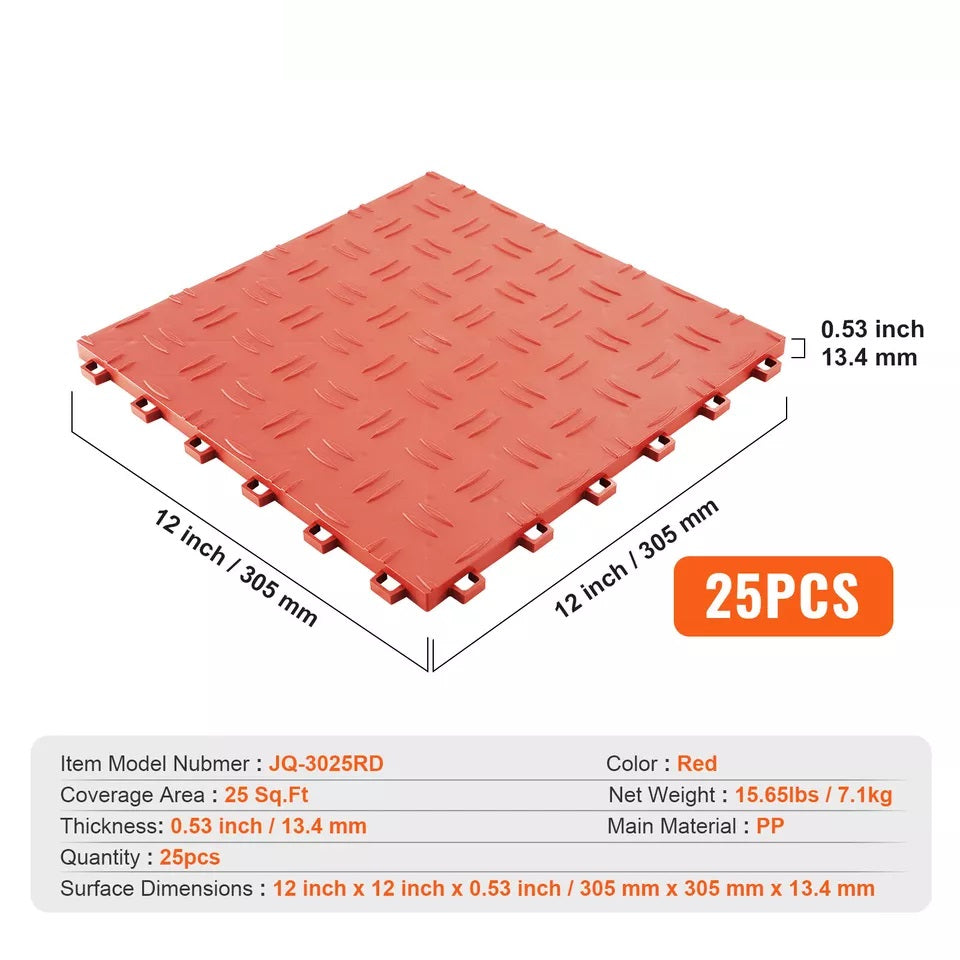 Garage Tiles Interlocking 12x12 in 25 Pack Garage Flooring Tiles Red