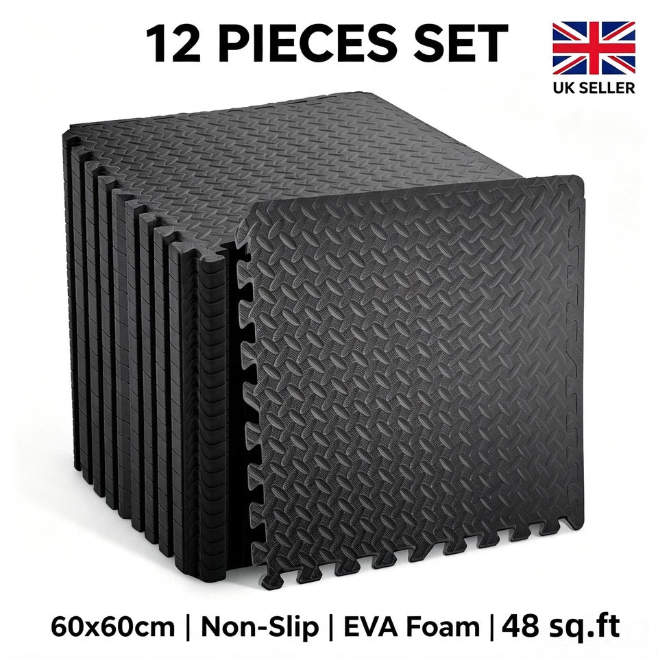 12Mats EVA INTERLOCKING FLOOR MATS SOFT FOAM GYM FLOORING MAT YOGA TILES 60x60CM