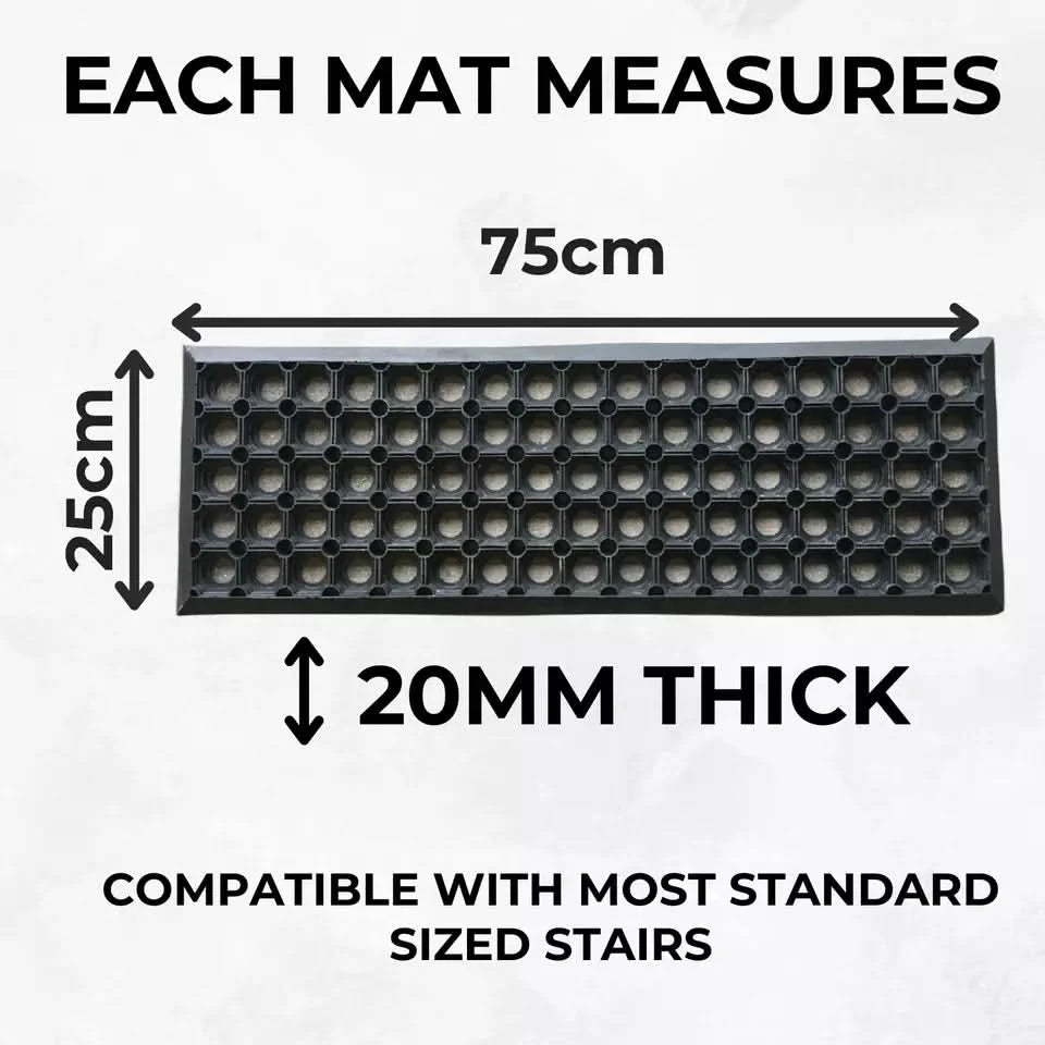 Rubber Safety Stair Tread Mat, Heavy Duty, Non-Slip, Anti-Fatigue 75 cm x 25 cm