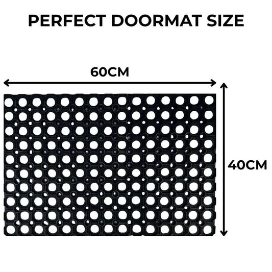 Rubber Door Mat Heavy Duty - Drainage Holes - 12mm Thick - 40cm x 60cm Non-Slip
